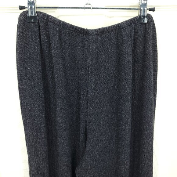 Eileen Fisher Petite Linen-Blend Textured Straight Leg Pants PM Black/Gray - Picture 10 of 16
